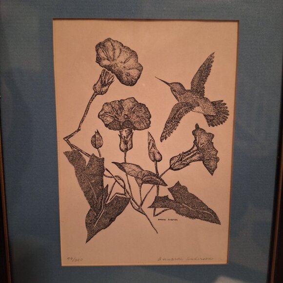 Annarae Anderson Limited Edition Hummingbird Morning Glory Art Print 99 of 500 - Picture 2 of 7